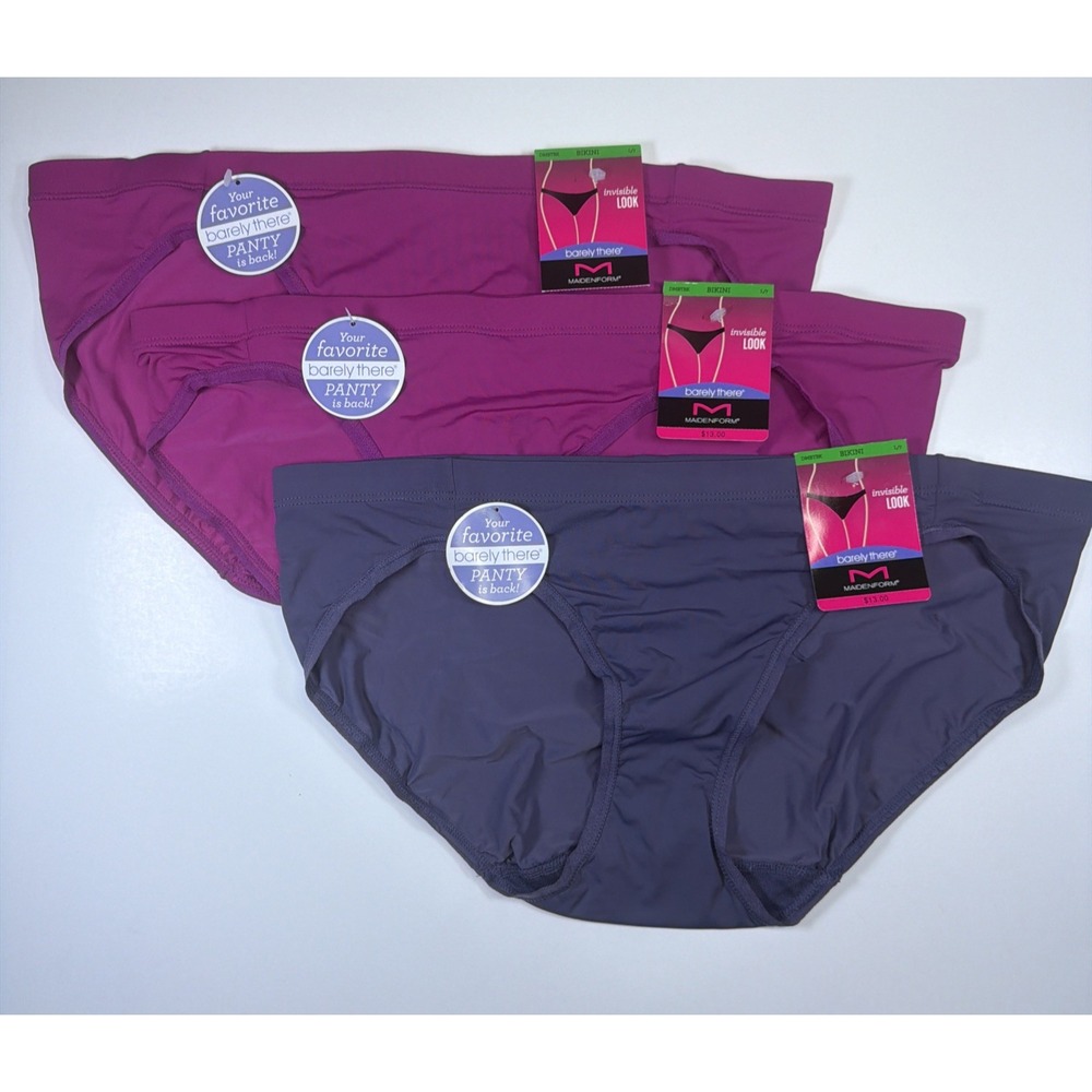 Maidenform Barely There Invisible Look Bikini Panty L/7 Purple 3 Pk DMBTBK